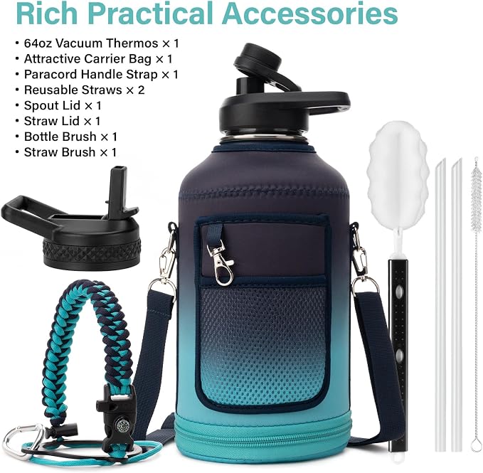 DYSANKY Insulated Water Bottle with Portable Carrier Bag for Outdoor 64 oz