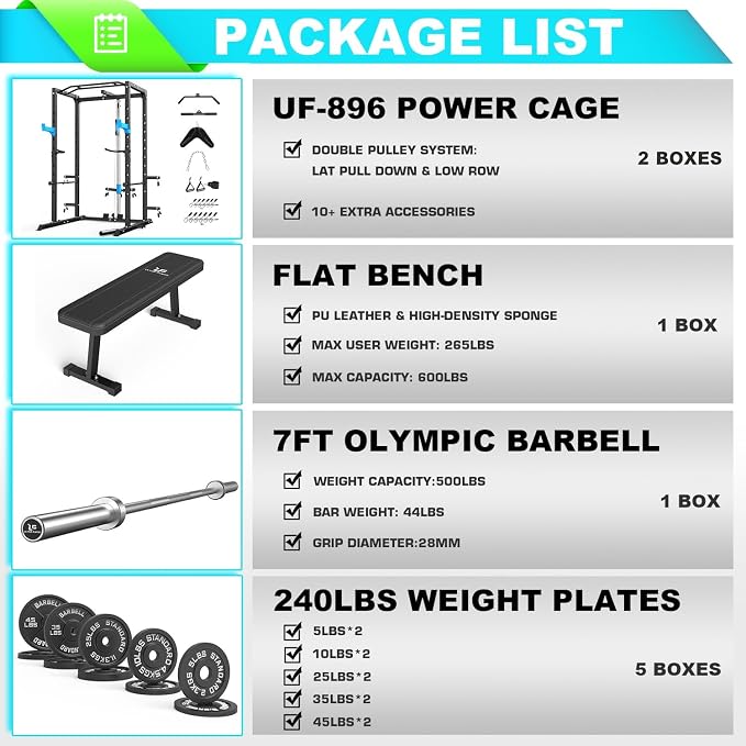 ULTRA FUEGO Power Cage, Multi-Functional Power Rack with J-Hooks, Dip Handles, Landmine Attachment and Optional Cable Pulley System for Home Gym