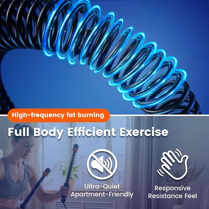 Weighted Ropeless Battle Ropes, Cordless Trainer for Home Gym Workouts | Quiet steel springs, adjustable weight rings and non-slip grips for portable HIIT, cardio and strength training