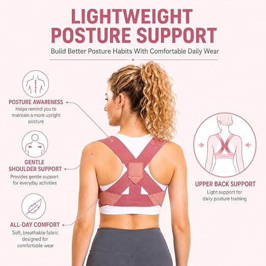 Back Brace Posture Corrector for Women, Adjustable Shoulder Support Strap, Invisible Back Straightener, Lightweight Breathable Posture Support for Daily Comfort, Office and Home Use