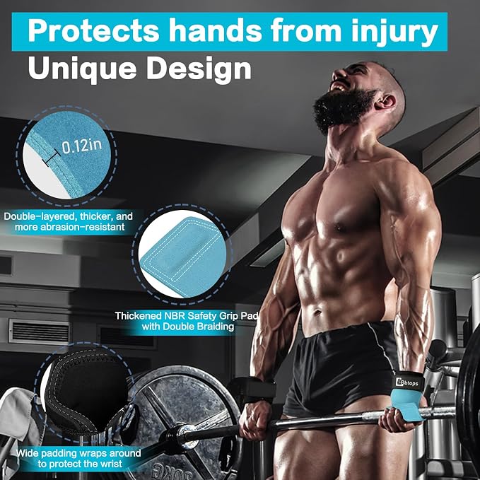 Weight Lifting Wrist Strap, Double-Layer Leather Wrist Straps for Gym Strength Training Weightlifting,Deadlift and Powerlifting, Enhance Grip Strength Neoprene Padding Gym Workout Lifting Straps Men/Women Pair