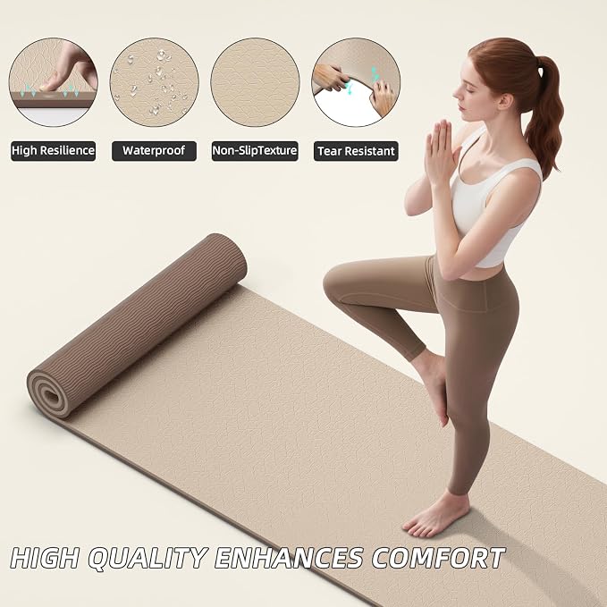 ILILI Yoga Mat 10mm Extra Thick and 193cm Extra Long, 76x28×0.4 Inch, Double Color Non-Slip TPE Material, Easy Carrying with Strap, Ideal for Yoga, Pilates, Floor Exercise, Home and Outdoor Use, Eco Friendly