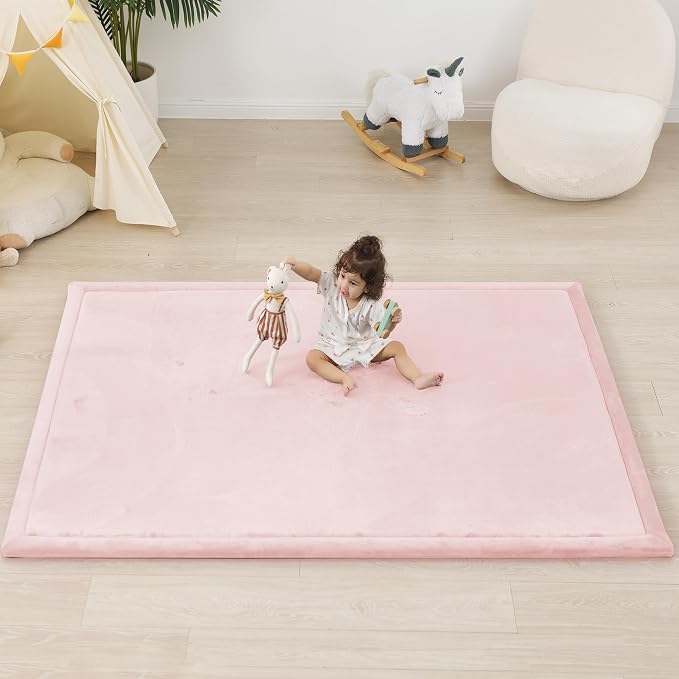 1.5" Thick Baby Play Mat for Floor Tummy Time, 50"x 50" Pro Soft Baby Activity Playmats Playroom, Easy Care with Non-Slip Safe for Infant Toddler Kids Crawling(Pink)