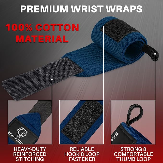 TECEUM Elastic Cotton Weightlifting Wrist Wraps with Thumb Loops, 1 Pair