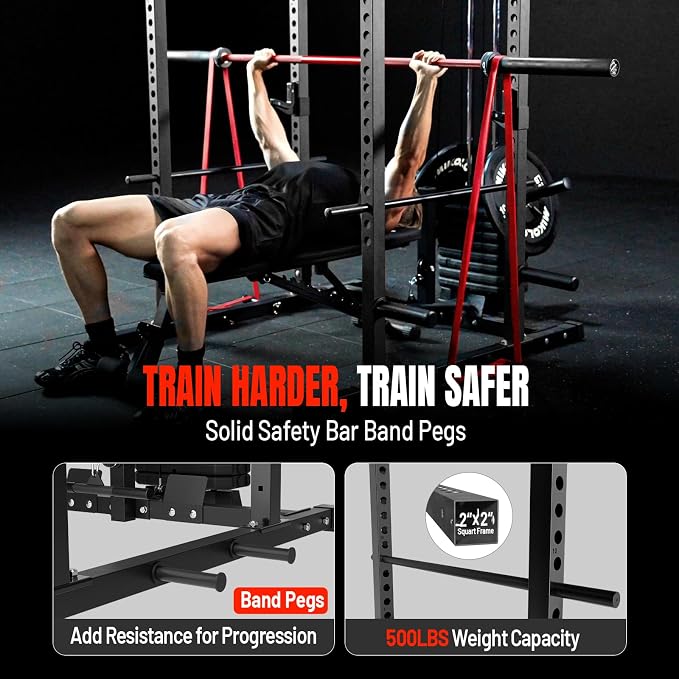 Mikolo F4 2.0 Power Cage with Dual-Track Smooth Pulley System, 1200LBS Power Rack with Leg Hold-Down for Heavy LAT Pulldowns