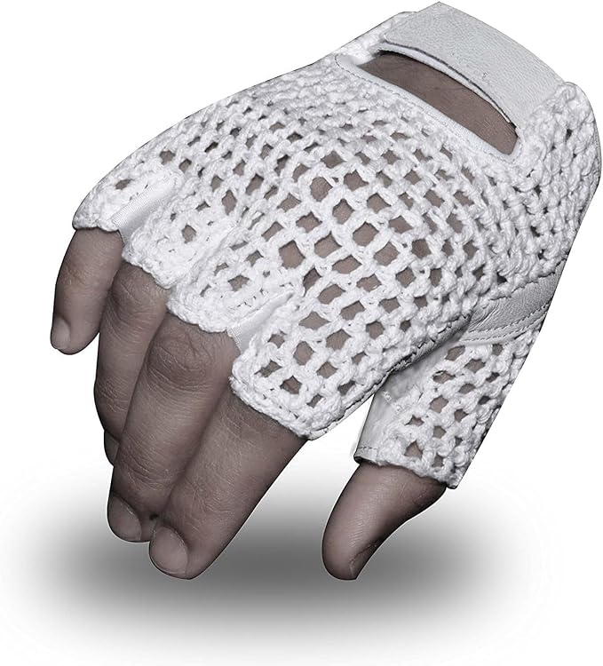 MESH Leather Fingerless Weight Lifting Exercise Gym Wheelchair Gloves White W 1061