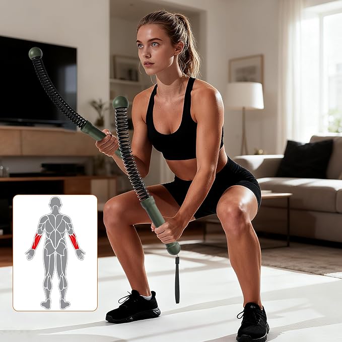 POWER GUIDANCE 2PCS Weighted Ropeless Battle Ropes, Portable Cordless Battle Rope with Non-Slip Handles, Workout Exercise Rope for HIIT, Cardio & Strength，Olive Green