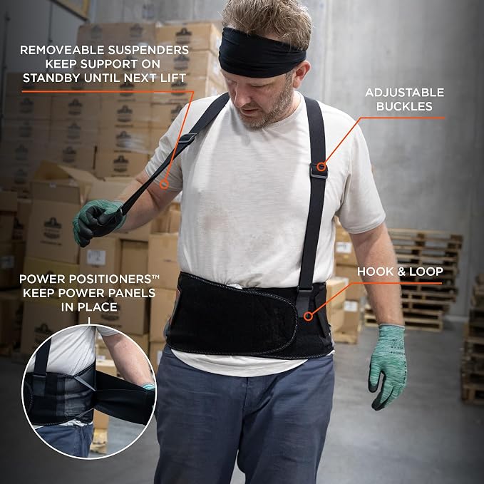 Ergodyne ProFlex 1100SF Back Support Brace, 8" Spandex Belt, Patented Stays Provide Added Support, XL,Black