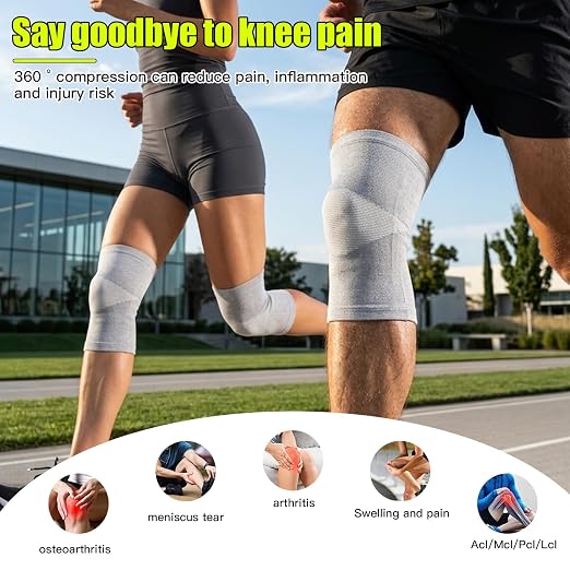One Compression Bamboo Knee Sleeves For Women & Men Knee Pain, Elastic Compression Leg Sleeves for Arthritis, 2-Pack(Gray, X-Large(90-115KG))