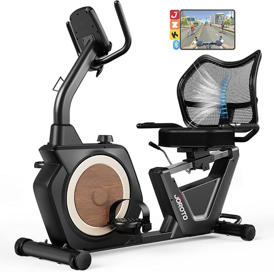 JOROTO Recumbent Exercise Bike for Seniors Adults with 400LBS, Smart App | Low-Impact Exercise Bike 16 Magnetic Resistance, Wide Cushioned Seat, Back Support and Backlit LCD, Heart Rate Monitoring