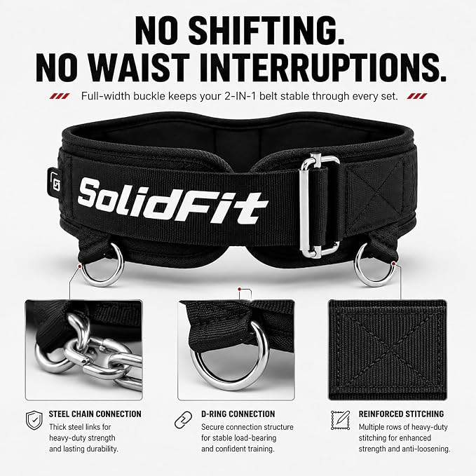 2-in-1 Weight Lifting and Dip Belt with 37.4-Inch Steel Chain men | Comfortable neoprene padding and a 37.4-inch heavy-duty steel chain for weighted dip, squat, pull-up and powerlifting.