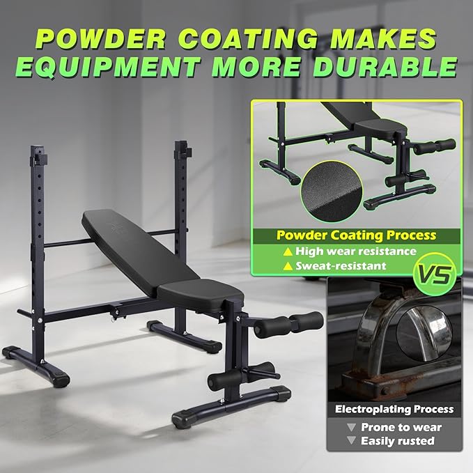 Adjustable FID Weight Bench for Home Gym | Bench press Set with 8-Level Barbell Rack, Flat/Incline/Decline Full Body weight benches for home gym