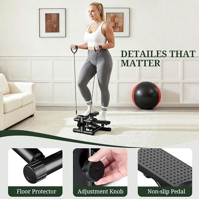 Compact Mini Stair Stepper with Resistance Bands for Home Fitness, 300 LBS | LCD Monitor, Adjustable Height, Dual Hydraulic System, Quiet Operation, No Assembly Required, Easy Storage