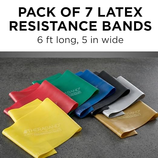 THERABAND Professional Latex Resistance Band Set, Pack of 7, 6 Ft | Professional TheraBand equipment for exercise, physical therapy, fitness and at-home workouts