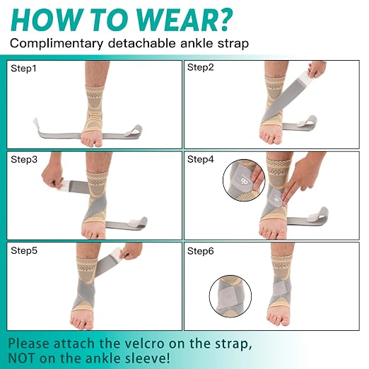 INDEEMAX Ankle Brace for Sprained Ankle Compression Sleeve, 2 Pack Copper Infused Ankle Support Brace for Women & Men, Plantar Fasciitis Relief Achilles Tendonitis, Sports Running, Skin Silver, XL