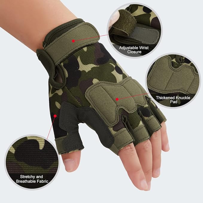 FIORETTO Fingerless Gloves for Men, Breathable Grip Palm Gloves for Motorcycle Riding, Driving, Cycling, Exercise, Workout, Climbing, Hiking and Outdoor Activities M210603