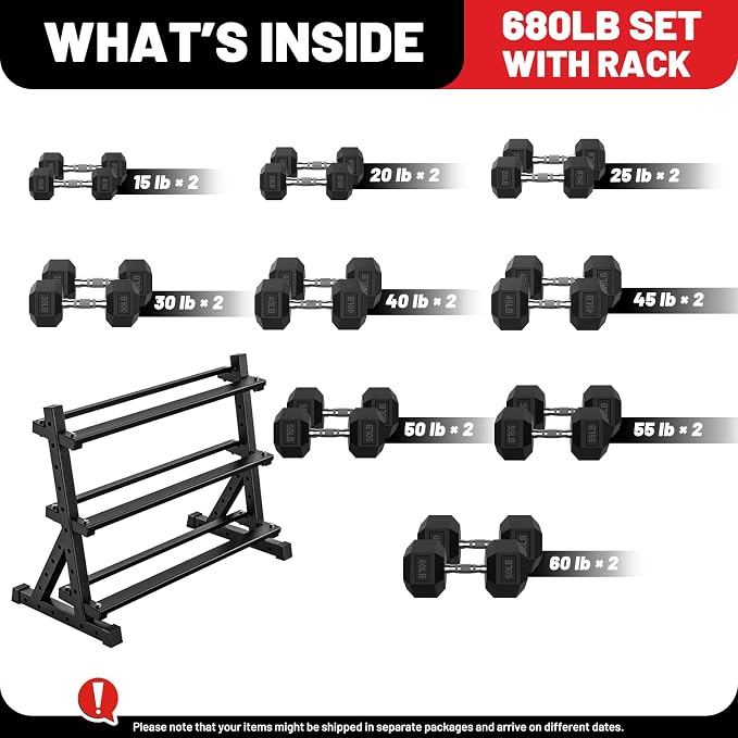 PAPABABE Dumbbell Set with Rack Dumbbells Rubber Encased Home Gym | PAPABABE Complete & Durable Cast Iron Core Odorless PVC Antiroll Hex Shape Ergonomic Chrome Handle Versatile Home Gym
