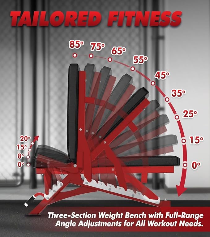 RITFIT Adjustable Weight Bench, Incline Decline Flat, 1300LB Capacity | Full Body Workout Bench for Home Gym Strength Training, 10 Backrest Positions, 3 Seat Angles, Heavy Duty Steel Frame