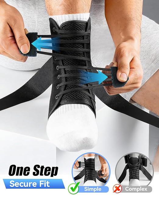Ankle Brace for Sprained Ankle, Quick Lace-Up Ankle Support | Auto-Shaped Pads,Breathable Adjustable Compression for Women Men, Fits in Shoes for Sports, Work & Injury Recovery M