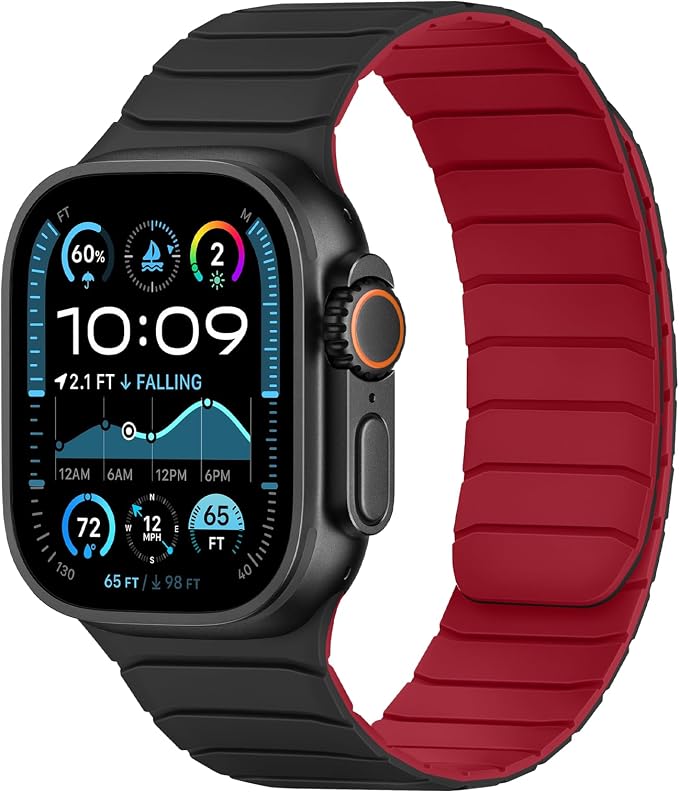Tasikar Magnetic Bands Compatible with Apple Watch 49mm 46mm 45mm 44mm 42mm Soft Silicone Replacement Loop Wristband for iWatch Ultra 3 2 1 SE Series 11 10 9 8 7 6 5 4 3, Black-Red