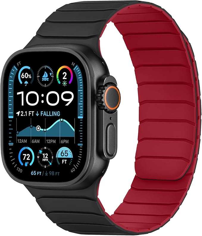 Tasikar Magnetic Bands Compatible with Apple Watch 42mm(Series 11/Series 10) 41mm 40mm 38mm Soft Silicone Replacement Loop Wristband for iWatch SE Series 11 10 9 8 7 6 5 4 3, Black-Red