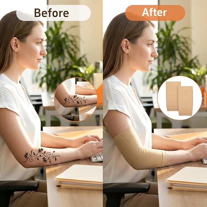 Tattoo Cover Up Sleeves 2 Pairs – Forearm Compression Sleeve Tattoo Sleeve Cover, Breathable UV Protection Arm Sleeves