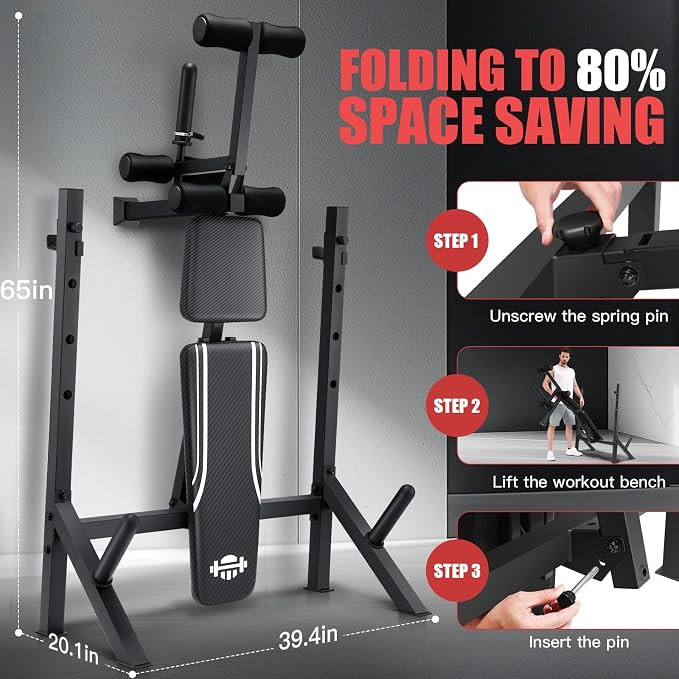 OPPSDECOR 900 LBS Weight Bench Set with Squat Rack, Adjustable Bench Press Set with Leg Extension and Leg Curl, Foldable Flat/Incline/Decline Workout Bench for Home Gym