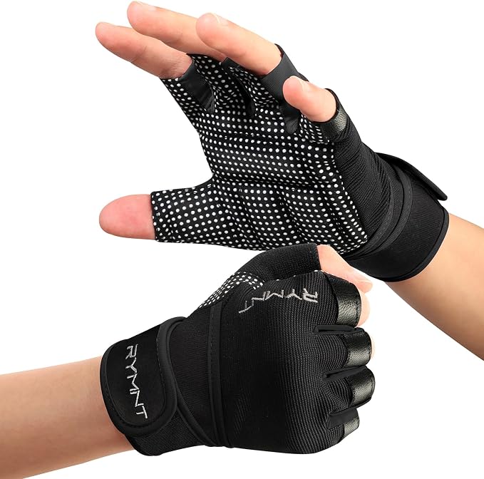 Workout Gloves for Women Men with Wrist Wrap Support Weight Lifting Gloves | Padded Gym Gloves for Weightlifting, Exercise, Crossfit, Resistance Training, Wrist Protection, Full Palm Grip, Fingerless