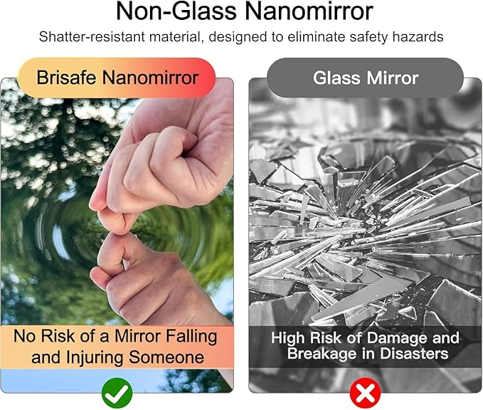 brisafe Gym Mirror, 60"x36" 2-Pack Magnetic No-Drill Wall Mirror | Shatterproof Nano Safety Mirror, Lightweight, Reduces ER bills，True Reflection, for Gym & Dance