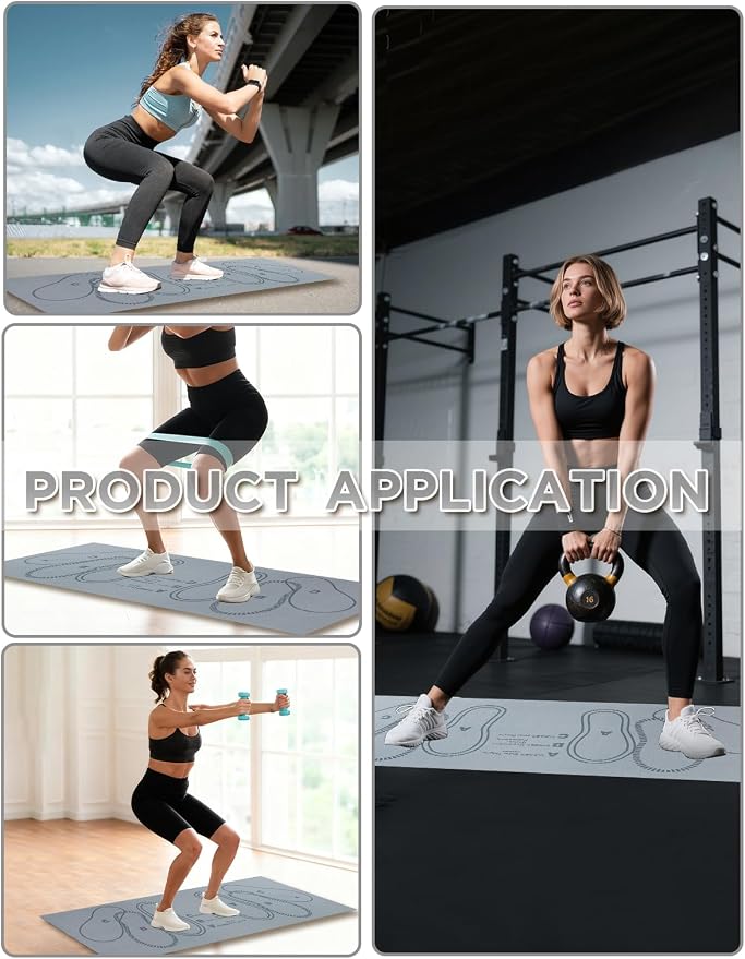 Squat Mat with Foot Position,Large Squat Target Pad 30'' X 13.8'',4mm Thickness Squat Mat Foot Positioning, Exercise Mat for Squats, Leg and Abdominal Workouts