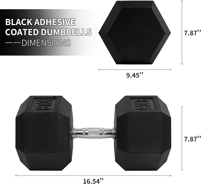 Signature Fitness Rubber Coated Hex Dumbbells Hand Weights for Exercises and Fitness Home Gym, 5-50 lbs, Pairs