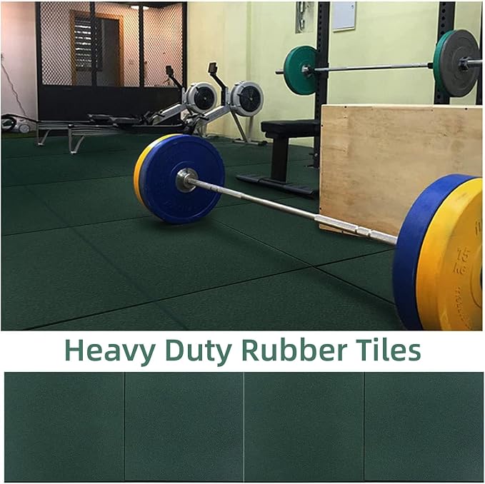 MYOYAY 4 Pack Interlocking Tiles 20"x20"x1" Heavy Duty Rubber Tile Green Non-Slip Flooring Mat for Playground Park Gym Indoor and Outdoor, Cover 11.12 Sq.FT