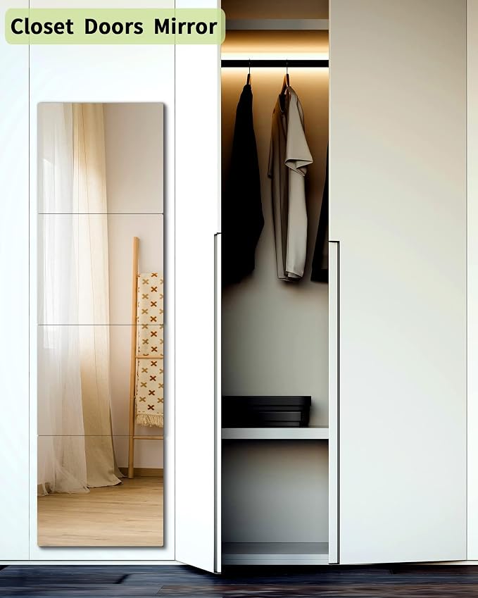 Unbreakable Full Length Wall Mirror,Mirrors for Bedroom,Over The Door Mirror,2 Pcs 24"x14",Shatterproof Plexiglass Acrylic,Long Closet,Workout for Home Gym Body Mirrors for Bedroom