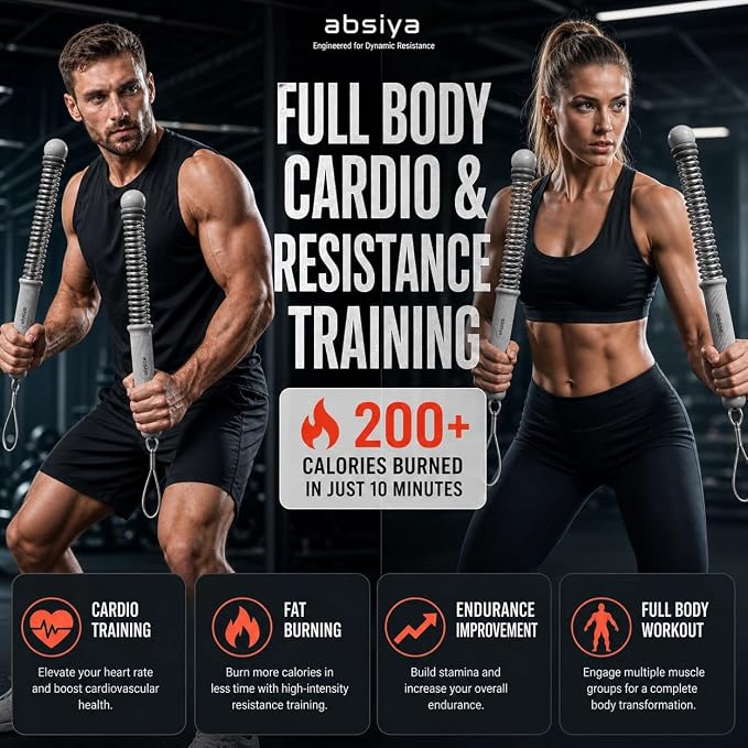Cordless Battle Rope Workout Equipment – Portable Resistance Spring Trainer for Full Body Cardio, HIIT, Fat Burning & Strength Training – Home Gym Fitness Kit with Gloves & Carry Bag
