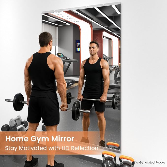 LOAAO Home Gym Mirror, 56"x16", 2 PCS | Frameless, Tempered Glass, Large Workout Mirrors, For Home Gym, Dance Studio, Yoga Room, Garage Gym