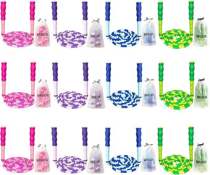 BIRDDIE Soft Beaded Jump Ropes For Kids, Adoult Fat Burning Fitness | Individual bag for easy storage; Adjustable length; Tangle-free segmented;Non-slip handle; Cord length: 240 cm/94.48 inch