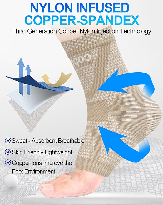 LISEPWU Copper Ankle Brace for Men & Women, Ankle Compression Sleeve 1 Pair | Infused Copper Ankle Support Sleeve for Foot Pain, Sprained Ankle, Achilles Tendonitis, Plantar Fasciitis, Daily Protection S