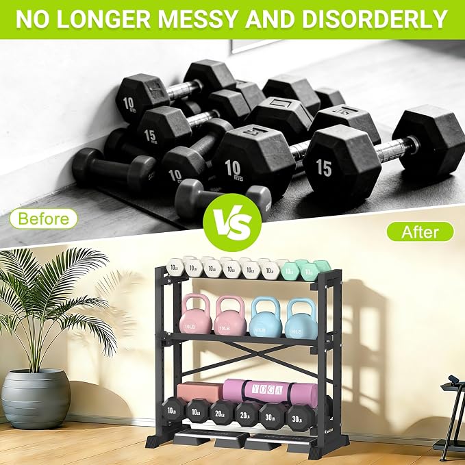 Eocnrhe Dumbbell Rack Stand Only, Weight Rack for Home Gym, 3-Tier Adjustable Dumbell Rack Heavy-Duty Weight Stand for Dumbbells Kettlebells