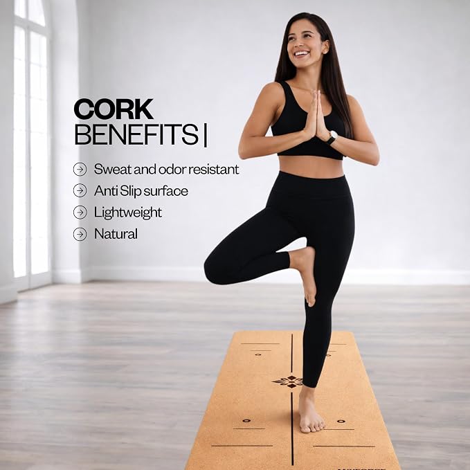 Cork Yoga Mat – Ultra Lightweight 2.2 lbs – Sweat Activated Non-Slip Grip for Hot Yoga & Gym – Easy Carry to Studio – 6MM Thick – Strap Included
