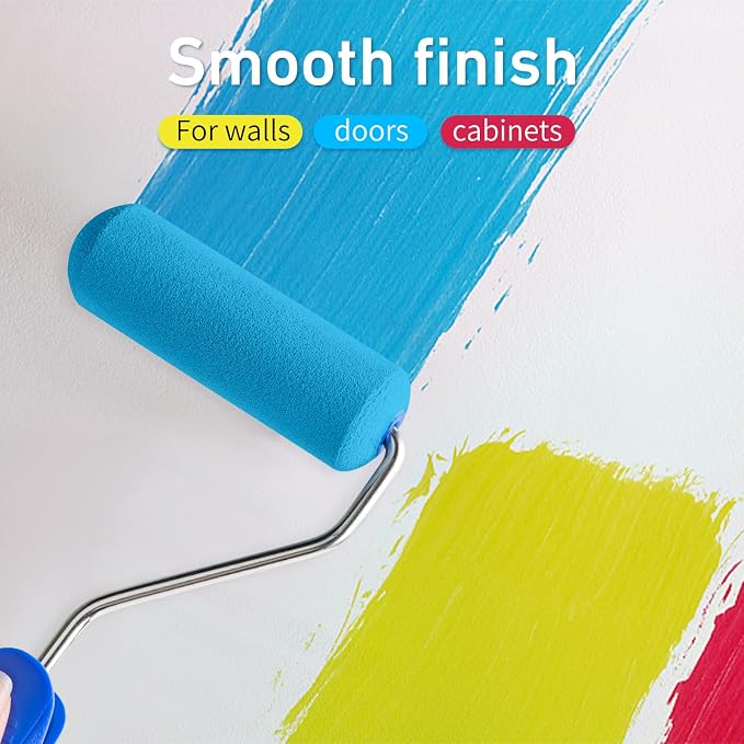 Mister Rui 4 Inch Foam Paint Roller Kit, 8 Pack - Mini Roller Set with 4” Small Roller Covers, Frame, Tray & Liner for Smooth Painting on Walls, Trim, Furniture, Home DIY Projects | High-Density Foam Covers for Smooth Finish. Ideal for Cabinets, Doors,...