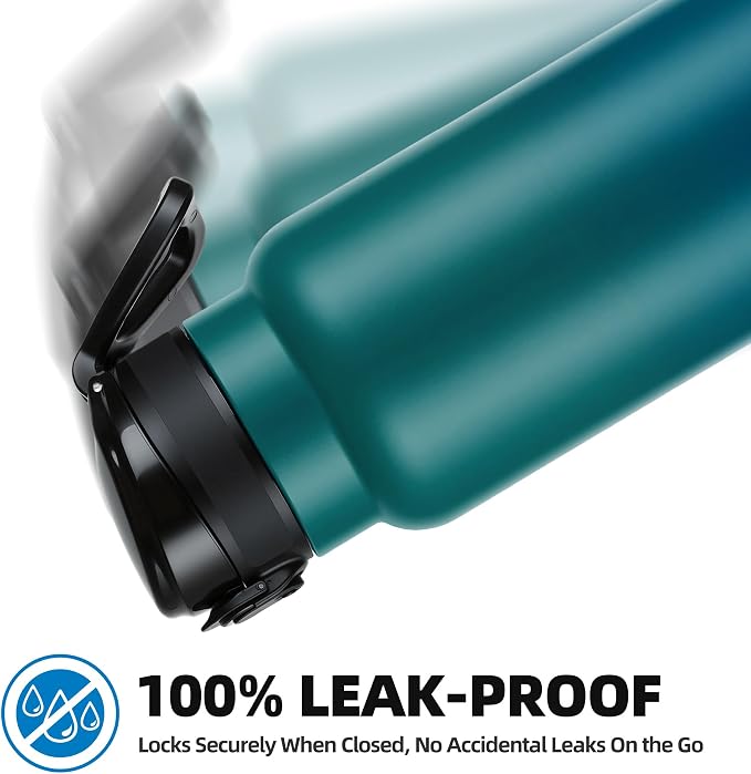 Fanhaw 40 Oz Insulated Stainless Steel Water Bottle with Chug Lid – Wide Mouth, Leak-Proof, BPA-Free – Ideal for Kids, Adults, Sports, Gym, and Outdoor Use (Green Blue)