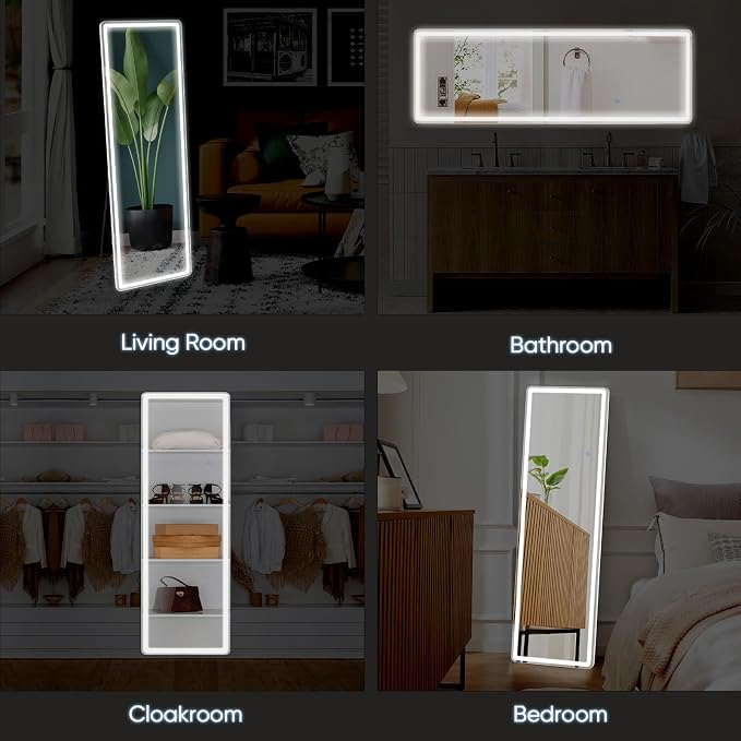 OLIXIS 16"x 60" Full Length Mirror with Lights, LED Body Mirror | with 3 Color Lighting, Wall Mounted Mirrors for Bedroom, Home, Entryway with Tempered Glass