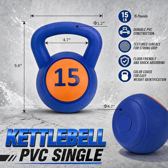 Single Kettlebells, Coated Cast Iron Kettlebell Weights with Wide Grip Handle & Flat Bottom, Strength Training Equipment for Swings, Squats, Deadlifts, Push-Ups & Home Gym Workouts
