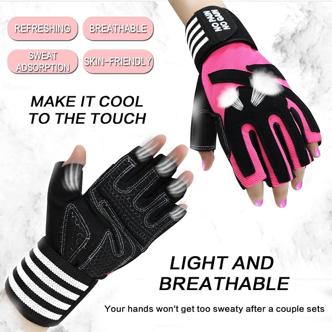 Weight Lifting Gloves for Women Gym Workout with Wrist Support,Padded Half Finger Gloves for Fitness Exercise