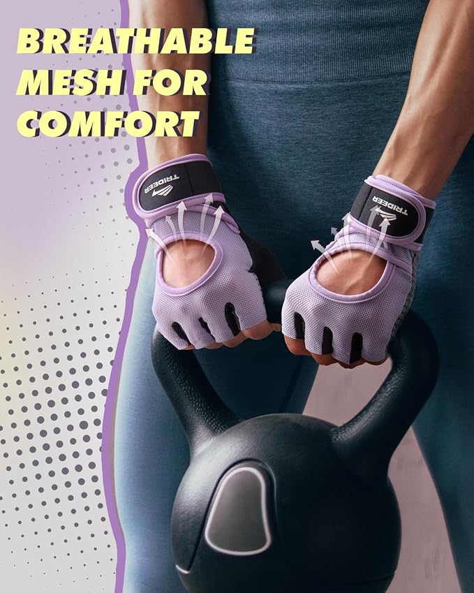 Trideer Weight Lifting Gloves for Women & Men, Wrist Support & Padded Palm | Gym Gloves with Silicone Grip, Breathable Workout Gloves for Strength Training, Pull Ups, Cross Training & Fitness