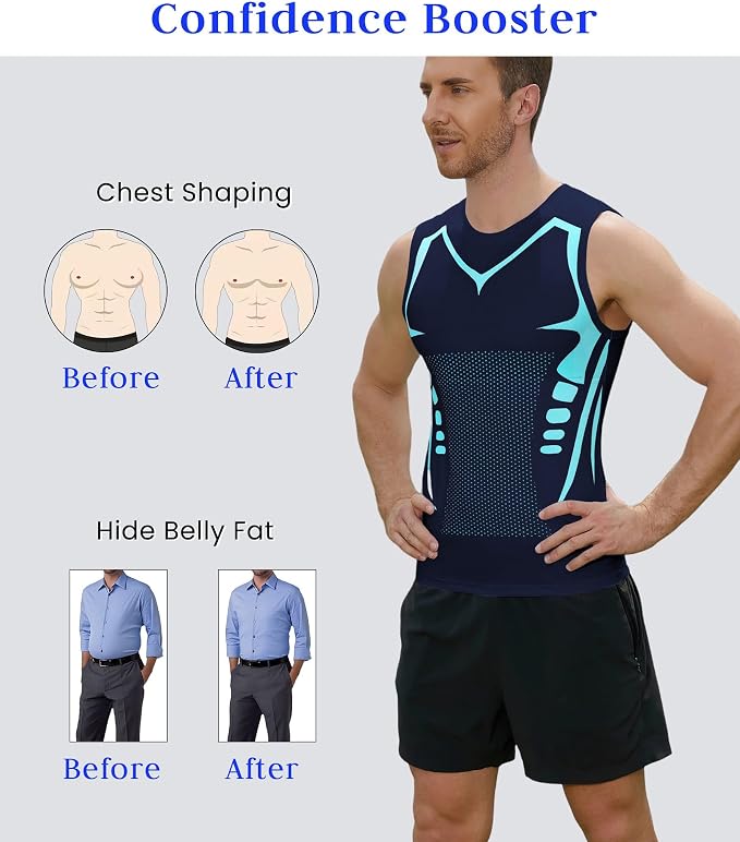 Compression Shirt Men Slimming Body Shaper Vest Crewneck Workout Tank Top | Tummy Control Undershirts, Gynecomastia Compression Shirts, Back Support, Sleeveless Muscle Shirts, Shaping Tank Top