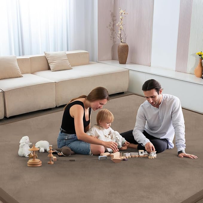 Baby Play Mat for Floor Nursery Rug Muscle Mat Area Rug Playroom Rug 47"x47" Playpen Mat Elastic Foam 1.3" Thick Crawling Mat for Babies,Toddlers, Infants, Kids,Camel