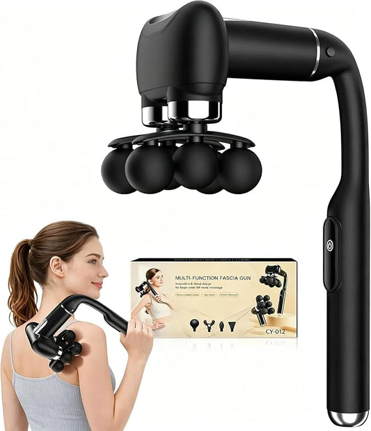 6-Head Massage Gun with Upgraded Detachable Extension Handle – Deep Tissue Percussion Massager for Neck, Shoulder, Back, Leg & Full Body Muscle Relaxation, Portable Handheld Massager