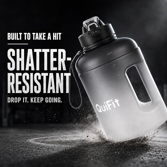 Half Gallon Water Bottle with 2 Lids,Dishwasher Safe, BPA Free,Leak Proof | 73 OZ Large Water Bottle with Straw,Shatter Resistant, Resuable,Time Marker,Big Gym Motivational Water Jug with Handle