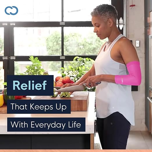 Copper Compression Elbow Sleeve - Copper Infused Orthopedic Brace for Tennis & Golfer Elbow, Tendonitis, Arthritis, Bursitis, Sore Joints & Muscles - Fits Men & Women -1 Sleeve - Pink - S/M